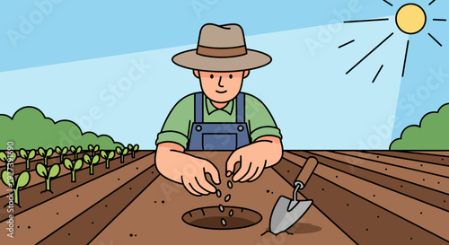 Farmer Planting Seeds in the Soil.