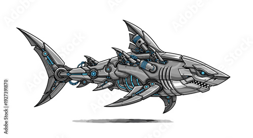 Futuristic Mechanical Shark Illustration Design Concept.