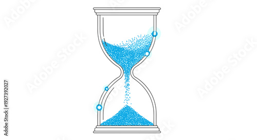 Hourglass with Blue Sand Flowing Downwards.