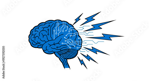 Human Brain with Electric Activity Illustration.