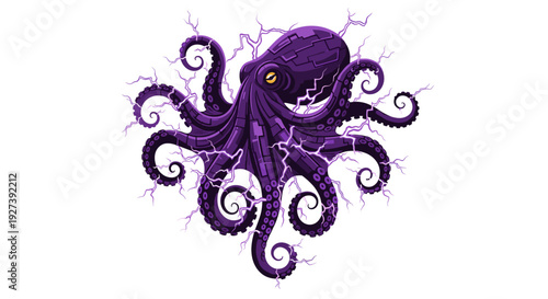 Purple Octopus Illustration with Tentacles.