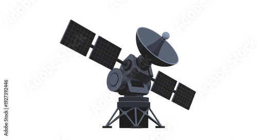 Orbital Satellite with Solar Panels and Satellite Dish on White