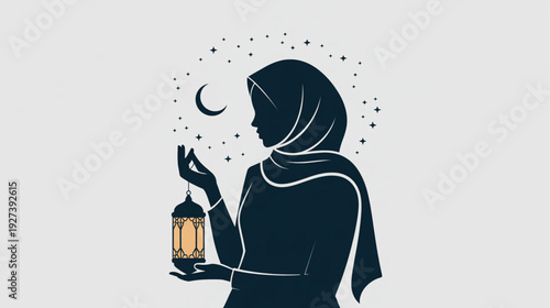 Ramadan woman with lantern vector