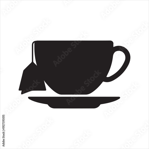 Tea Cup with Tea Bag Silhouette Icon – Minimal Beverage Vector Design