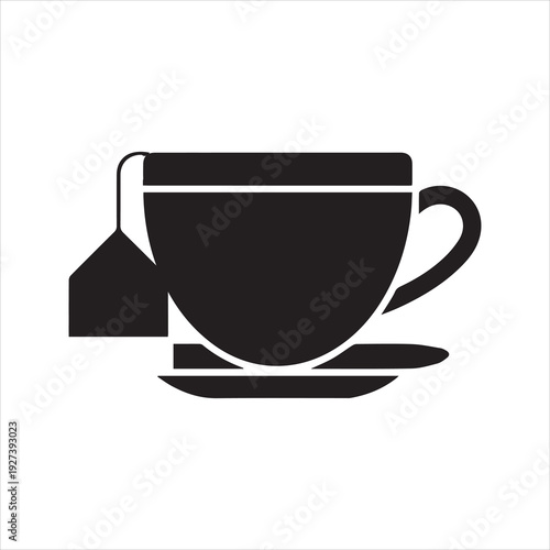 Tea Cup with Tea Bag Silhouette Icon – Minimal Beverage Vector Design