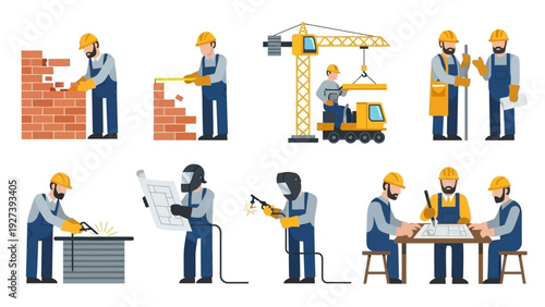 Construction Workers Performing Various Tasks.