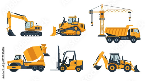 Heavy Construction Equipment Vehicles Machines Collection.