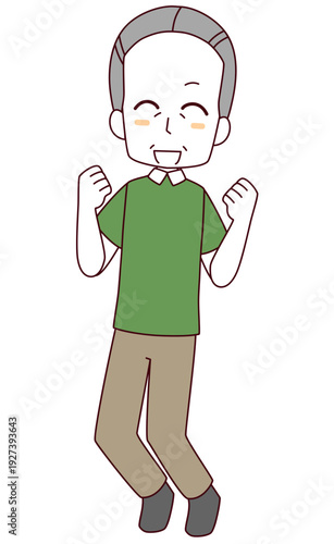 笑顔でジャンプする高齢男性のイラスト