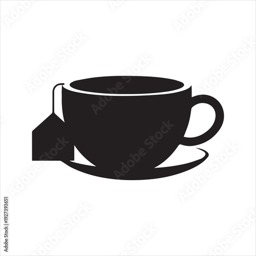 Tea Cup with Tea Bag Silhouette Icon – Minimal Beverage Vector Design