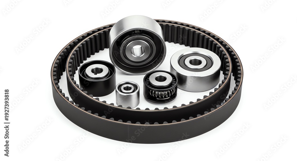 Naklejka premium Timing belt and pulleys with bearings
