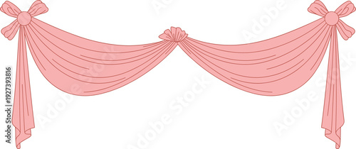 Decorative swag curtain illustration with bows and gathered fabric, elegant artwork for weddings, parties, stage decor, interior design, and festive creative projects