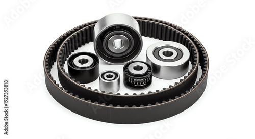 Timing belt and pulleys with bearings