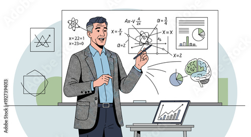 Businessman presenting data on whiteboard in office.