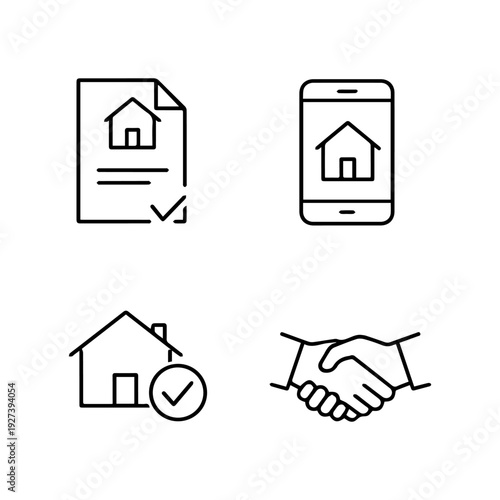 Buying a home line icon set vector 
Vector set of icons on a white background