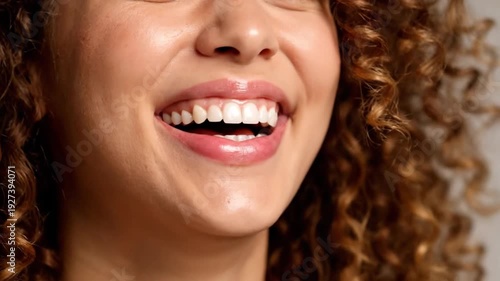 Close Up of Smiling Mouth with White Teeth Dental Health and Beauty Concept in 4K