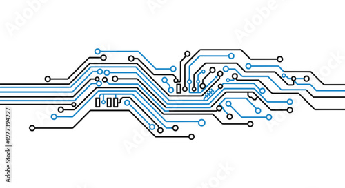 Electronic Circuit Board with Blue Wiring.