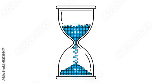 Hourglass with blue sand flowing down.