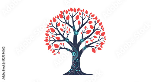 Illustration of a Tree with Red Leaves.