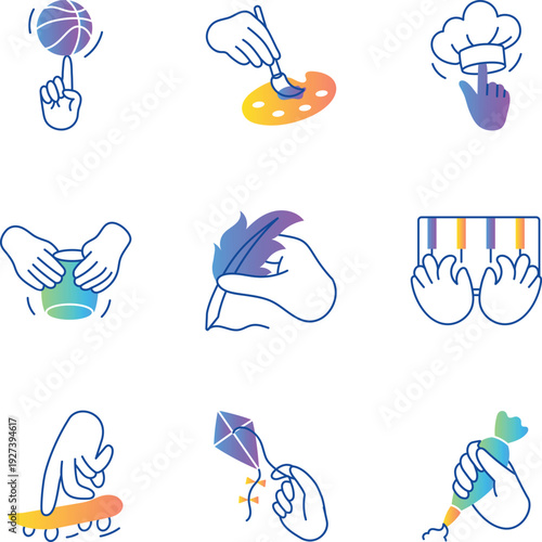 Pack of Hobbies Hand Drawn Style Icons 