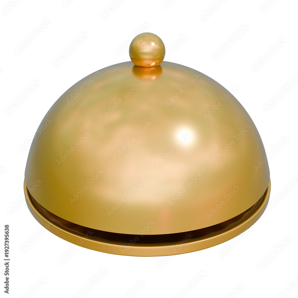 Fototapeta premium a highly detailed and photorealistic image of a golden serving dome, metallic finish, glossy and reflective surface, ornate design, opulent appearance, seamless and perfectly rendered 