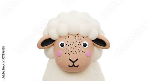 Cute 3D cartoon sheep with freckles and rosy cheeks