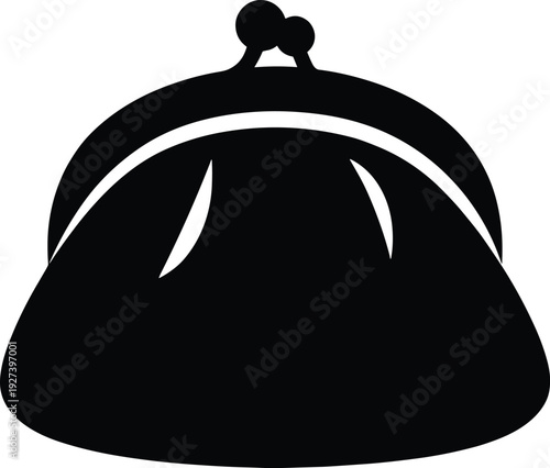 Vintage Style Black Silhouette of a Classic Coin Purse with Clasp Closure Isolated on White Background for Finance Shopping and Wealth Management Vector Design