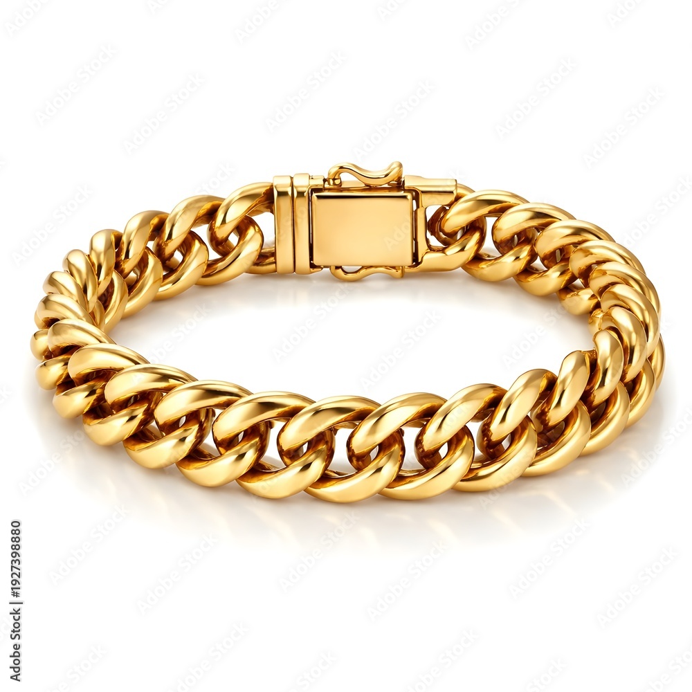 Obraz premium Awesome Full Chunky Gold Cuban Link Bracelet Completely Isolated On A Stark Bright White Background