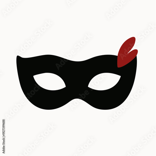 Mysterious black mask with red feather for masquerade ball