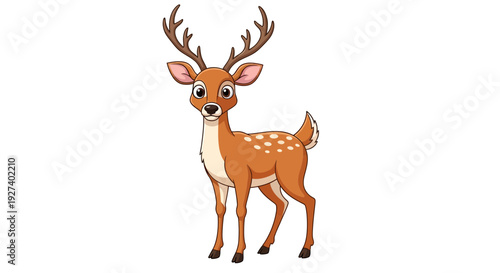 cartoon deer with antlers, spotted fur, white background