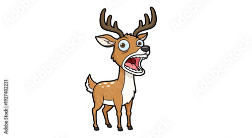 surprised deer cartoon illustration, wildlife animal, funny face