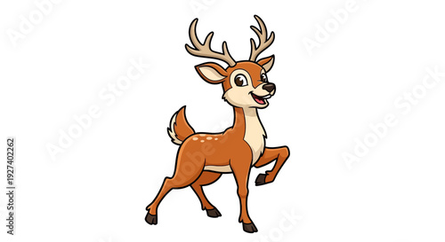 cartoon deer with antlers, happy animal illustration