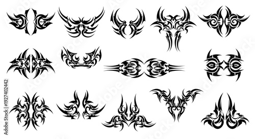tribal tattoo designs, black ink art, decorative ornaments, body art elements
