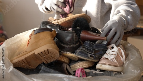 Photography Volunteers sorting donated footwear for community aid