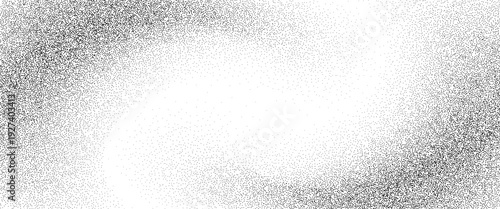 Grainy fading sand swirl texture. Subtle dotted curl gradient background. Gritty backdrop with specks, particles and granules. Grunge grain noise speckle wallpaper for banner, poster, brochure. Vector