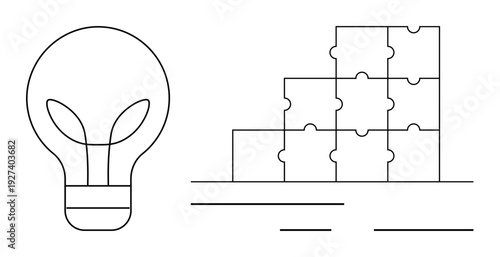 Sustainability concept. A light bulb with a plant sustainable innovation, while the puzzle structure s problem-solving and collaborative efforts. For eco-conscious projects, teamwork strategies