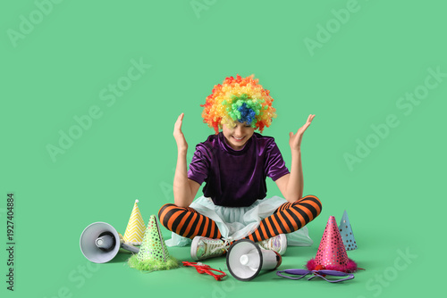 Funny girl in clown costume...
