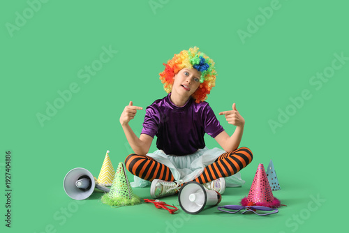 Funny girl in clown costume...