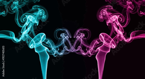abstract smoke art, colorful swirling patterns on black background