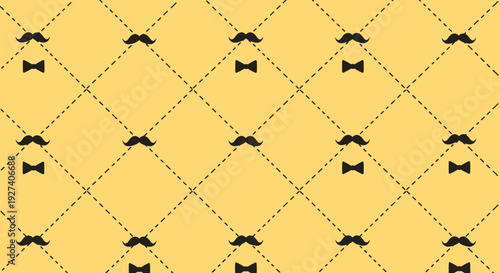 mustache and bow tie pattern on yellow background