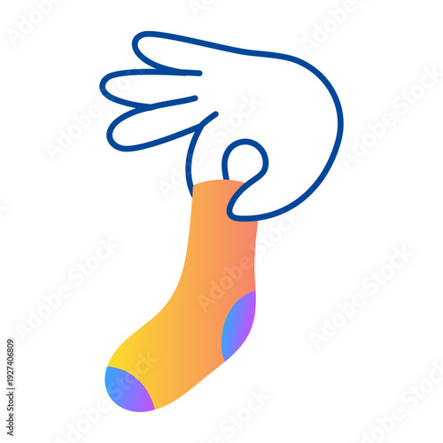 Drawing style icon showing hand holding socks   