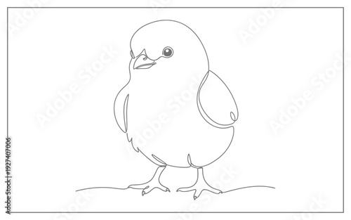 Simple One Line Drawing of a Small Chick, Minimalist Baby Bird Outline Illustration for Children's Books and Agricultural Design
