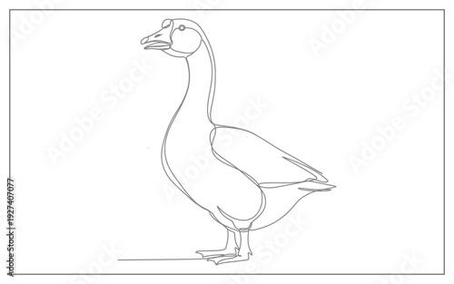 Minimalist Single Line Drawing of a Standing Goose, Modern Waterfowl Bird Sketch for Farm or Nature Design