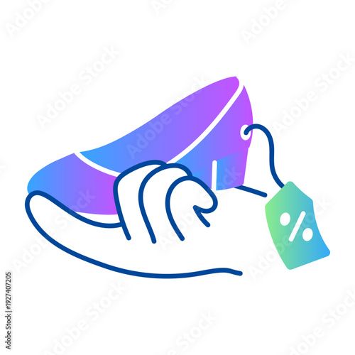 Sketchy style icon depicting shoe sale tag