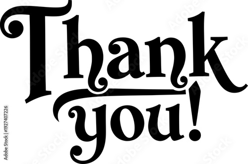 Elegant black thank you text on a white background