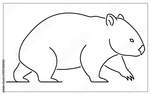 Wombat illustration in a minimalist continuous line drawing style, a solitary marsupial captured with a single stroke