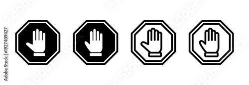 Stop icon vector illustration. stop road sign. hand stop sign and symbol. Do not enter stop red sign with hand