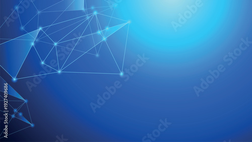 Abstract blue background with glowing interconnected dots and lines forming a digital network pattern.
