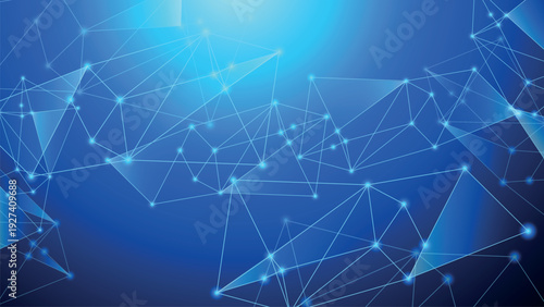 Abstract blue background with glowing interconnected dots and lines forming a digital network pattern.