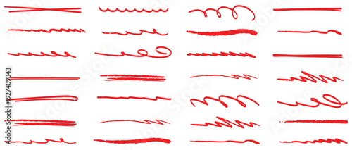 "Red Crayon & Marker Underline Stroke Set – Hand Drawn Scribble Highlight, Emphasis Cross and Brush Line Vector Collection"