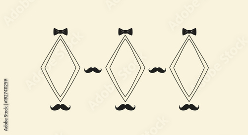decorative diamond frames with bow ties and mustaches